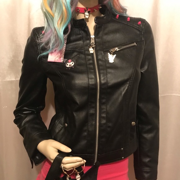 vintage y2k custom kuromi motorcycle 🏍 jacket 👿chocker and Sanrio earrings 💕 - Picture 8 of 12